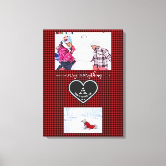 Rood Zwart Geplaagd Kerstcitaat Monogram Foto Canvas Afdruk (Voorkant)