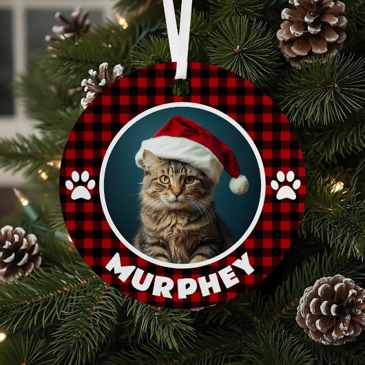 Rood & Zwart Geplaagd Kerstmis Custom Pet Metalen Ornament