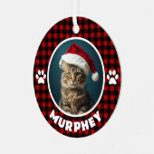 Rood & Zwart Geplaagd Kerstmis Custom Pet Metalen Ornament (Voorkant links)