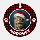 Rood & Zwart Geplaagd Kerstmis Custom Pet Metalen Ornament (Achterkant)