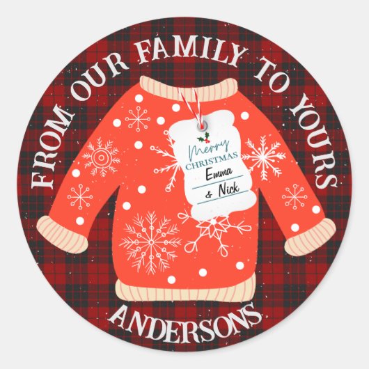 Rood Zwart Geplaid Lelijk Sweater Leuk Vrolijk Ker Ronde Sticker (Voorkant)