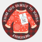 Rood Zwart Geplaid Lelijk Sweater Leuk Vrolijk Ker Ronde Sticker (Voorkant)