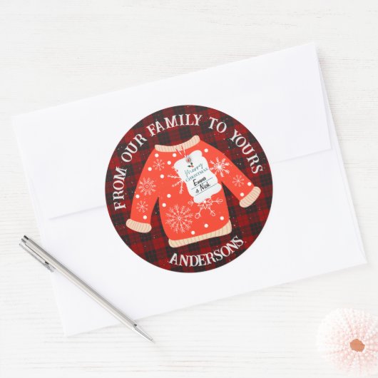 Rood Zwart Geplaid Lelijk Sweater Leuk Vrolijk Ker Ronde Sticker (Envelop)