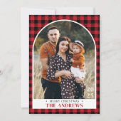 Rood & Zwart Geplakt Familiefoto Kerstmis Feestdagenkaart (Voorkant)