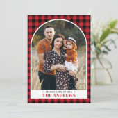 Rood & Zwart Geplakt Familiefoto Kerstmis Feestdagenkaart (Staand voorkant)