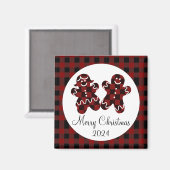 Rood & Zwart Geplakt Gingerbread Vrolijk Kerstfees Magneet (Voorkant / Achterkant)