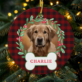 Rood & Zwart Geplakt Hond Foto Kerst Krans Keramisch Ornament