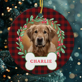 Rood & Zwart Geplakt Hond Foto Kerst Krans Keramisch Ornament