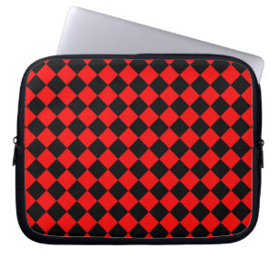Rood Zwart Geruit Diamant Patroon Laptop Sleeve