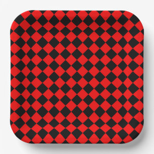 Rood Zwart Geruit Diamant Patroon Papieren Bordje