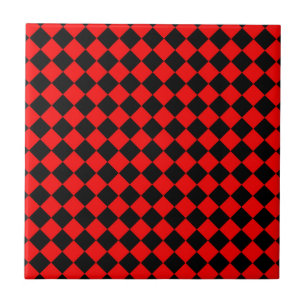 Rood Zwart Geruit Diamant Patroon Tegeltje