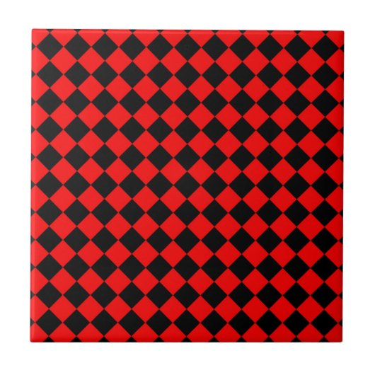Rood Zwart Geruit Diamant Patroon Tegeltje (Voorkant)