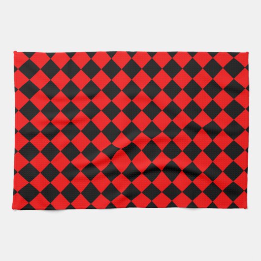 Rood Zwart Geruit Diamant Patroon Theedoek (Horizontaal)