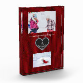 Rood zwart geruit kerstcitaat monogram foto (Links)