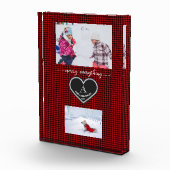 Rood zwart geruit kerstcitaat monogram foto (Rechts)