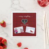 Rood zwart geruit kerstcitaat monogram foto servet (Insitu)