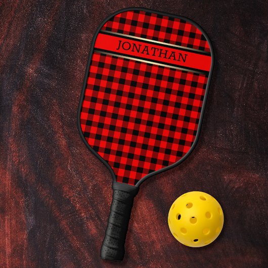 Rood-Zwart geruit Modern en Oogverblindend Pickleball Paddle