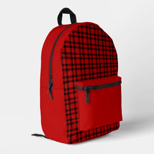Rood zwart geruit patroon bedrukte rugzak (Achterkant Hoek Links)