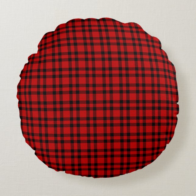 Rood zwart geruit patroon rond kussen (Voorkant)