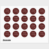 Rood & Zwart Geruit Prettig Kerstfeest | Ronde Sticker (Vel)