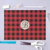 Rood Zwart Geruit Rutige Monogram Beginletter Tissuepapier (Craft)