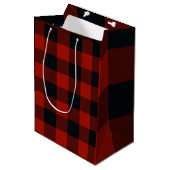 Rood & Zwart Geruit Vierkant Buffalo Plaid Medium Cadeauzakje (Voorkant Gekanteld)
