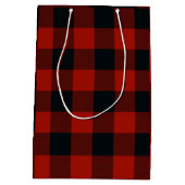 Rood & Zwart Geruit Vierkant Buffalo Plaid Medium Cadeauzakje (Achterkant)