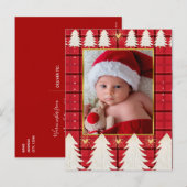 Rood zwart geruit & witte bomen Rustisch vakantief Feestdagenkaart (Voorkant / Achterkant)