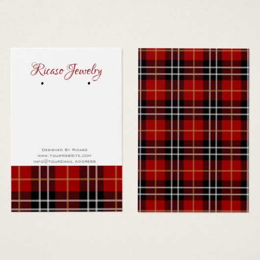 Rood zwart geruite tartan oorbel achtergrond visitekaartje (Voorkant /achterkant)