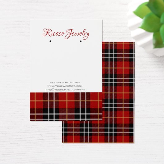 Rood zwart geruite tartan oorbel achtergrond visitekaartje (Bureau)