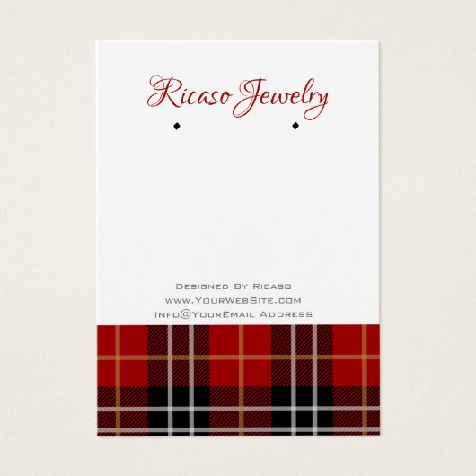 Rood zwart geruite tartan oorbel achtergrond visitekaartje (Voorkant)