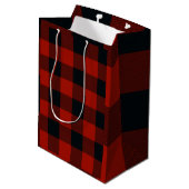 Rood & Zwart Geruite Vierkanten Buffel Plaid Medium Cadeauzakje (Achterkant Gekanteld)