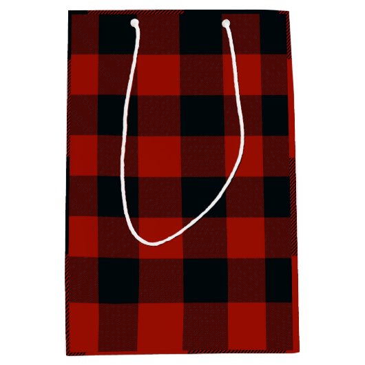 Rood & Zwart Geruite Vierkanten Buffel Plaid Medium Cadeauzakje (Voorkant)