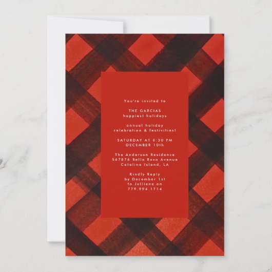 Rood zwart geschilderd geruite kerst feestdag kaart (Voorkant)