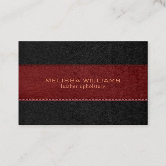 Rood & Zwart gestikt  lederen textuur Visitekaartje (Voorkant)