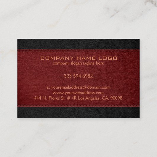 Rood & Zwart gestikt  lederen textuur Visitekaartje (Achterkant)