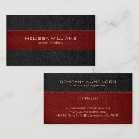 Rood & Zwart gestikt leer textuur Visitekaartje (Voorkant / Achterkant)