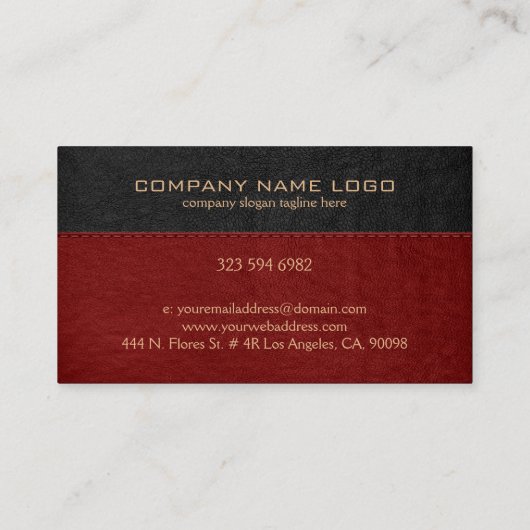 Rood & Zwart gestikt leer textuur Visitekaartje (Achterkant)