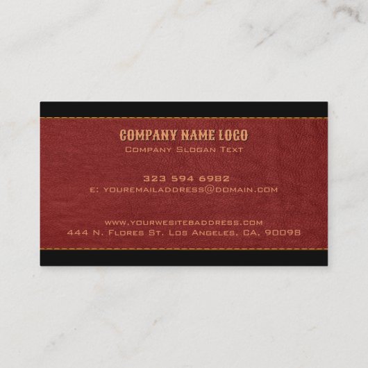 Rood & Zwart gestikte lederen textuur Business Ca Visitekaartje (Achterkant)