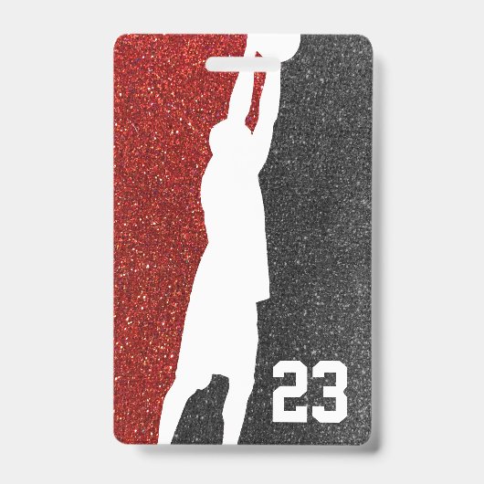 Rood-Zwart Glitter Basketbalteam T-Shirt Badge (Voorzijde)