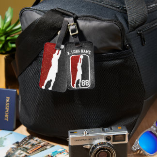 Rood & Zwart Glitter Hoops Basketbalspeler Bagagelabel