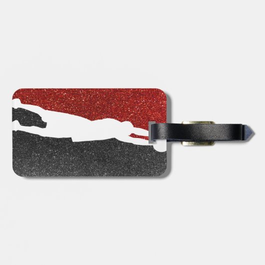 Rood & Zwart Glitter Hoops Basketbalspeler Bagagelabel (Achterkant horizontaal)