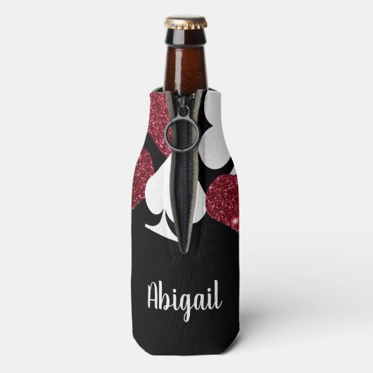 Rood Zwart Glitter Vegas Bruidsmeisje Bottle Coole Flesjeskoeler (Fles Achterkant)