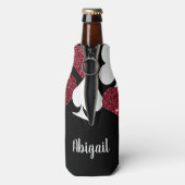 Rood Zwart Glitter Vegas Bruidsmeisje Fleskoeler Flesjeskoeler (Fles Achterkant)