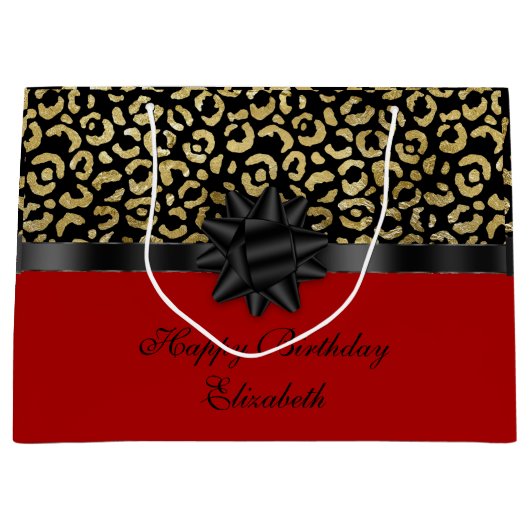 Rood zwart Gold-luipaard afdrukken legant aanpasse Groot Cadeauzakje (Voorkant)