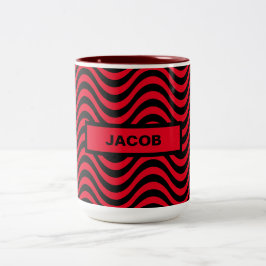 Rood & Zwart Golvend Patroon SVG Aangepaste Naam, Tweekleurige Koffiemok