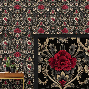 Rood & Zwart Gothic Damask Behang