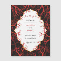 Rood Zwart Gotisch Bruiloft Uitnodiging Save the D