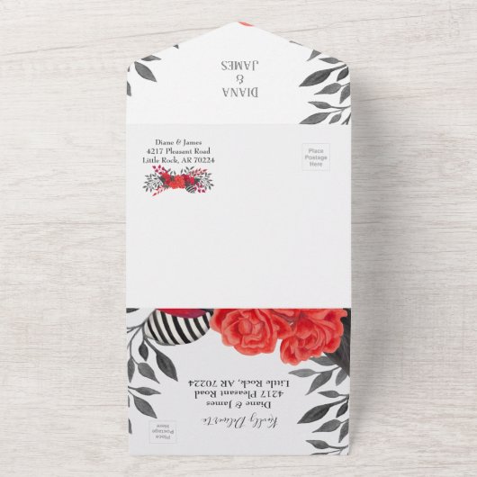 Rood & Zwart Gotische Bloemen Handvasten All In One Uitnodiging (Buitenkant)