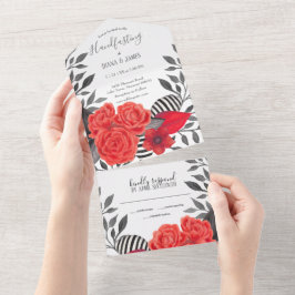 Rood & Zwart Gotische Bloemen Handvasten All In One Uitnodiging